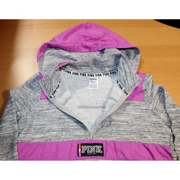 Womens Victoria Secret PINK Quarter Zip Hoodie X-Small XS Heather Gray Magenta - Picture 6 of 10